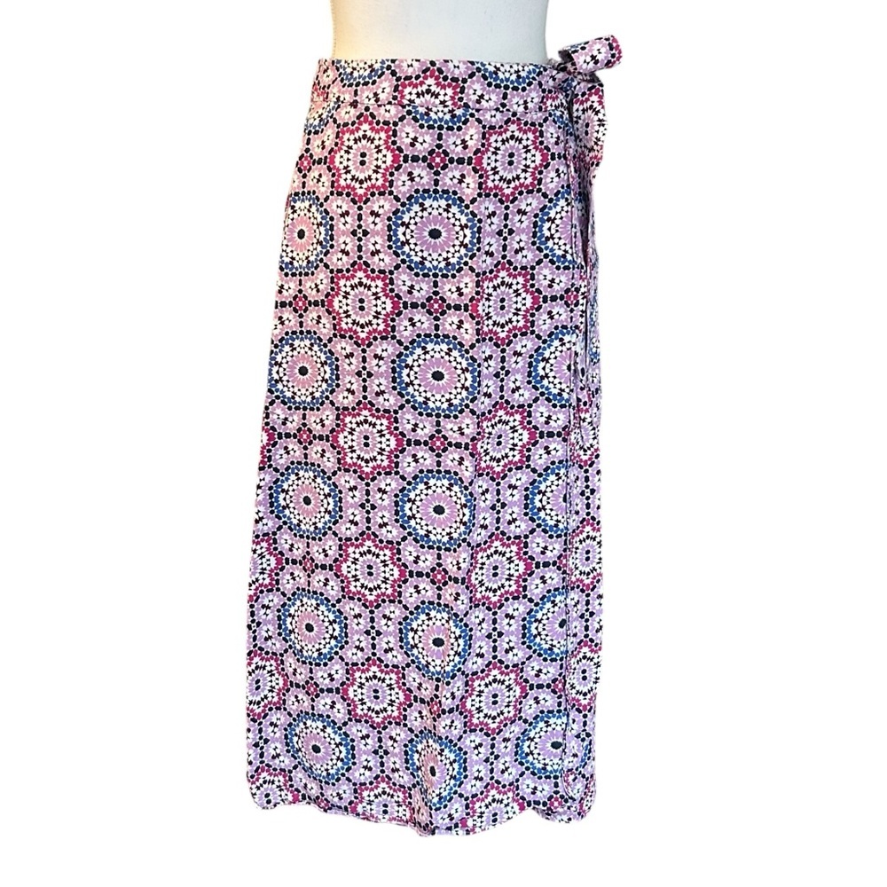 LOFT Mosaic Midi Wrap Linen Blend Summer Skirt Women’s SZ‎ 8 in Sweet Violet